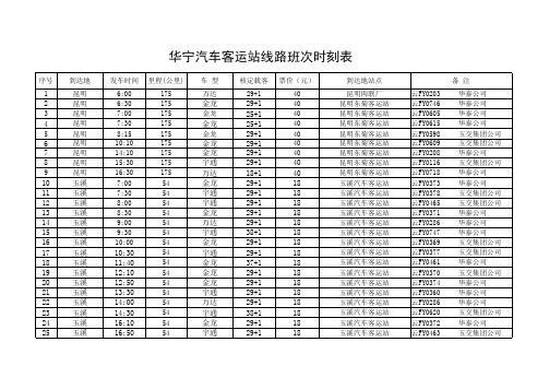 华宁汽车客运站线路班次时刻表