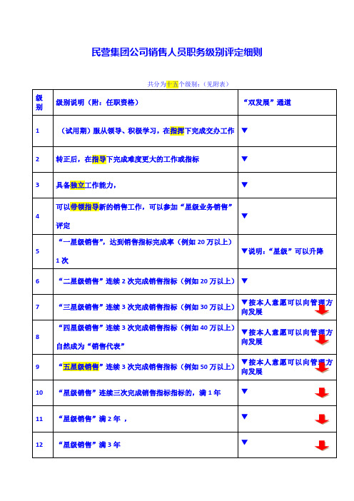 民营集团公司销售人员职务级别评定细则