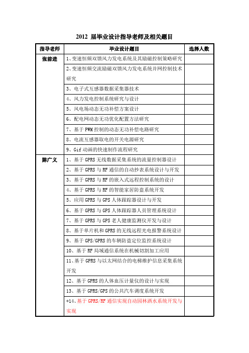 佛山科学技术学院2012届电气工程与自动化专业毕业设计题目