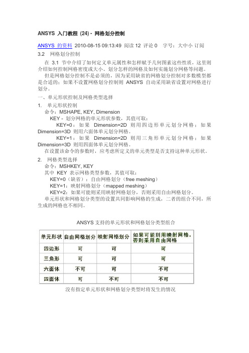 ANSYS_入门教程_网格划分控制