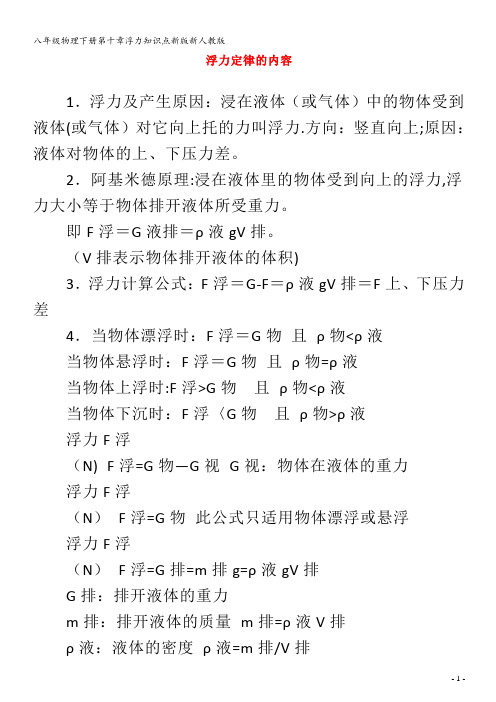 八年级物理下册第十章浮力知识点