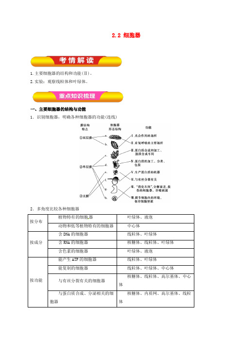 高考生物复习专题2_2 细胞器教学案(含解析)