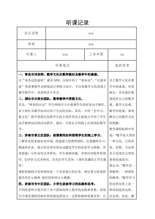 省教研大讲堂培训听课记录