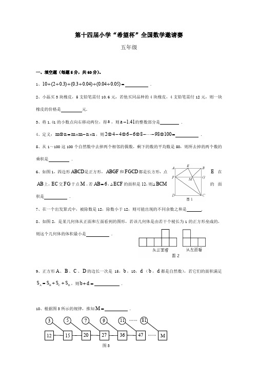 第十四届“希望杯”五年级第二试试题及答案