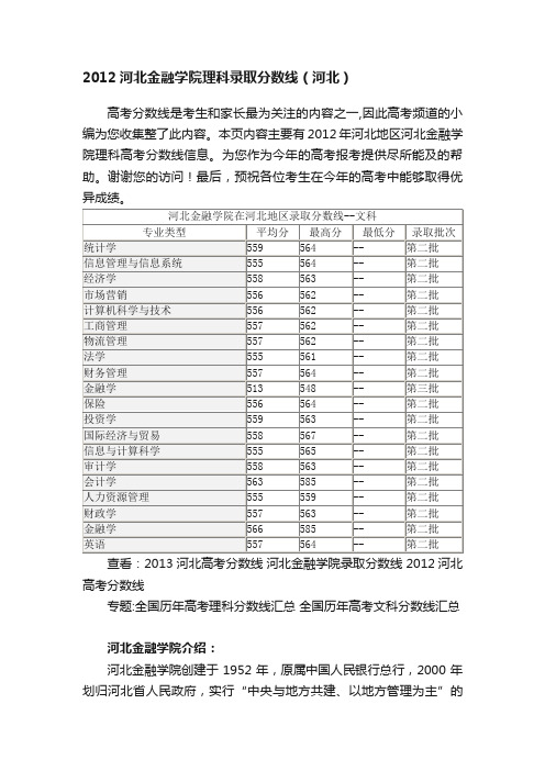 2012河北金融学院理科录取分数线（河北）