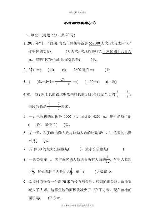 新青岛版小学数学六年级下册小升初仿真卷(一)