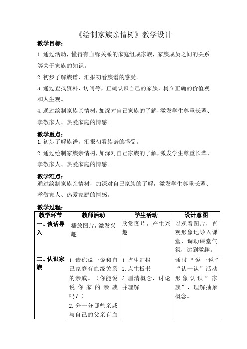 绘制家族亲情树(教案)-2021-2022学年综合实践活动四年级上册 全国通用