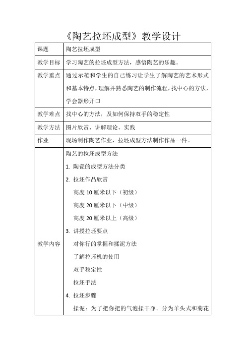 《陶艺拉坯成型》教学设计