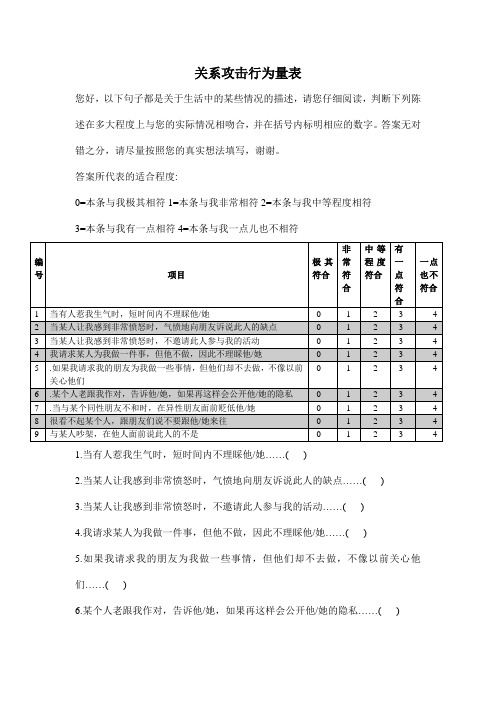 关系攻击行为量表