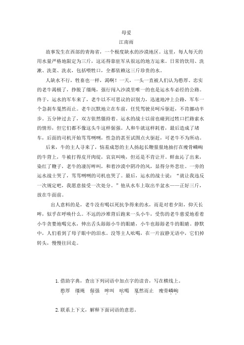 《母爱》阅读练习及答案