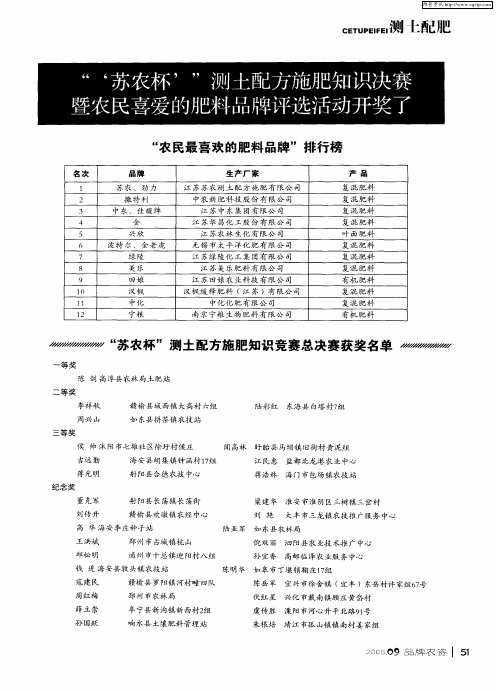 “‘苏农杯一’测土配方施肥知识决赛暨农民喜爱的肥料品牌评选活动开奖了