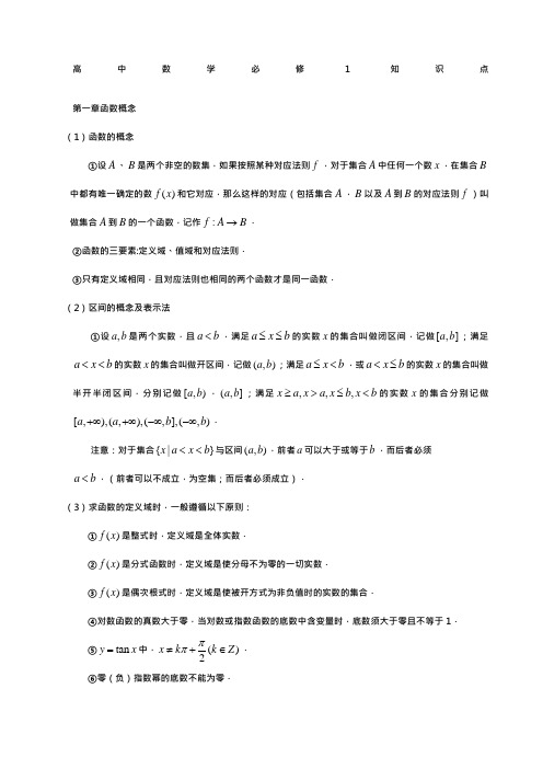 高中数学知识点总结最全版