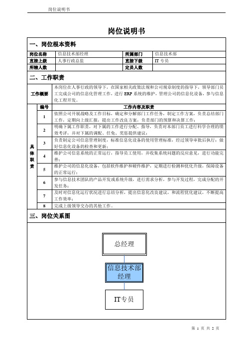 信息技术部经理岗位说明书