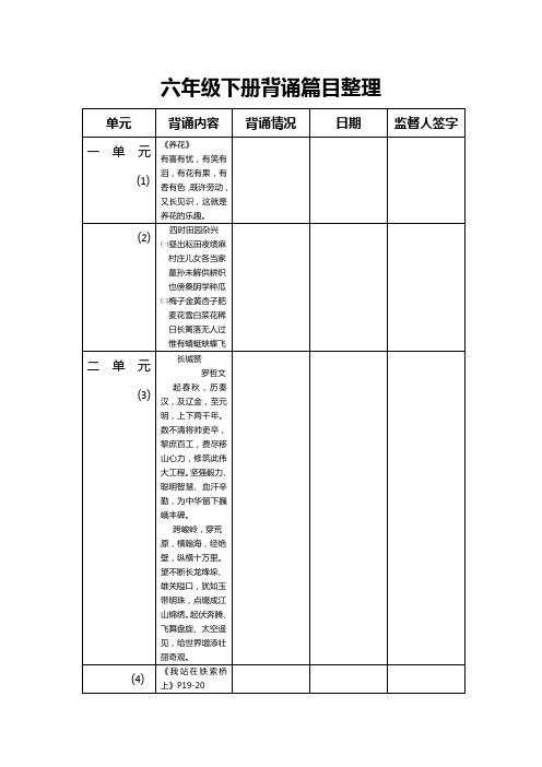 六年级下册背诵篇目整理