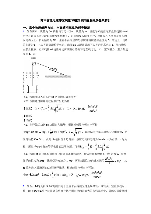 高中物理电磁感应现象习题知识归纳总结及答案解析