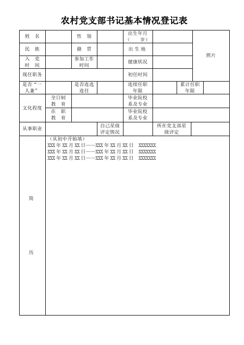 农村党支部书记基本情况登记表