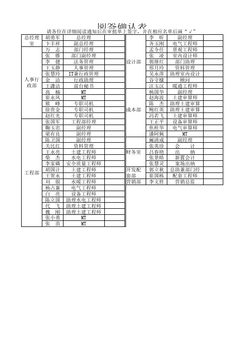 签字确认表(全员名单)