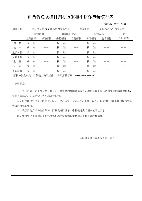 山西省建设项目招标方案和不招标申请核准表_16794