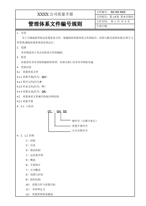 管理体系文件编号规则