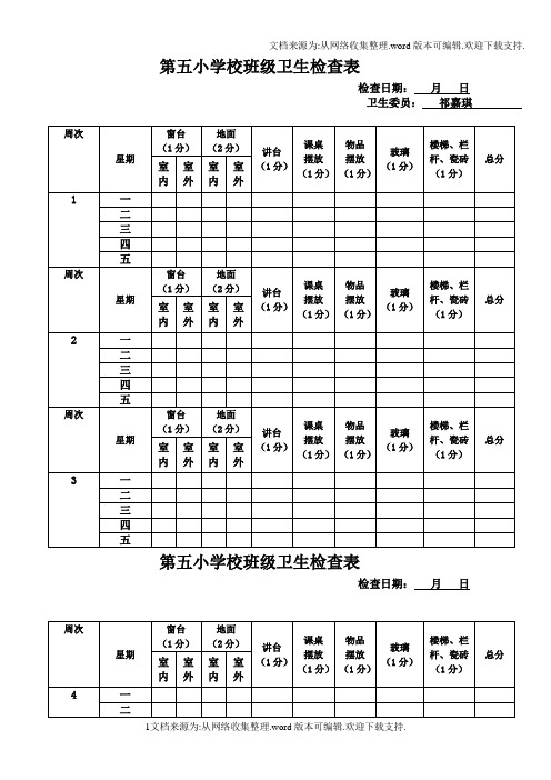 班级卫生检查表