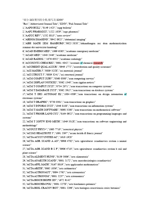 部分SCI期刊的全称,缩写及ISNN