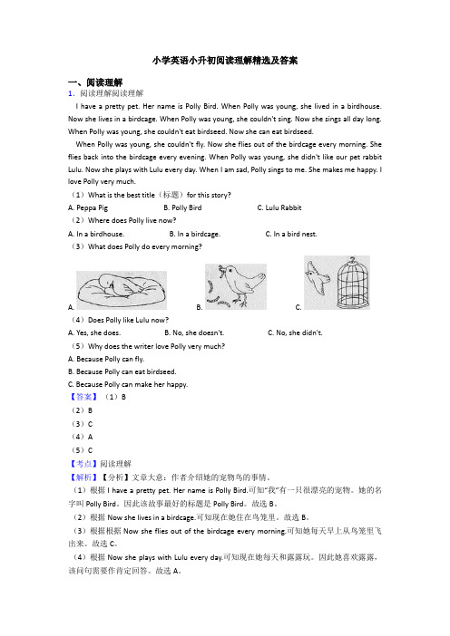 小学英语小升初阅读理解精选及答案