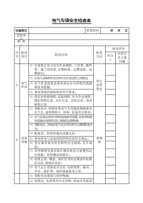 电气专项安全检查表