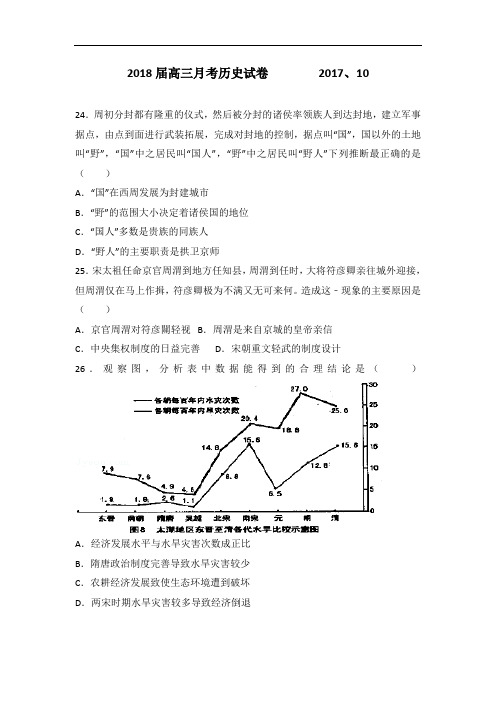 内蒙古包头市第九中学2018届高三10月月考文科综合历史试题