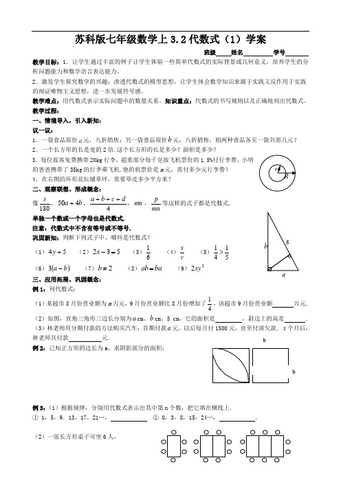 苏科版七年级数学上代数式学案