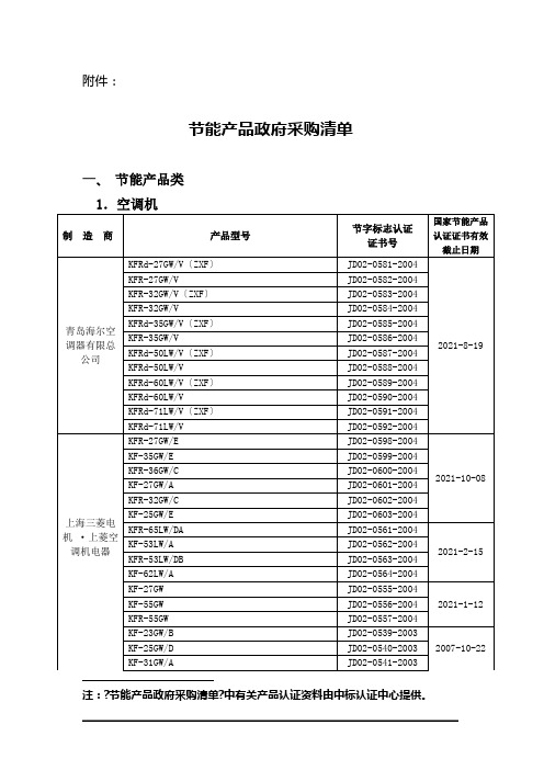 节能产品政府采购清单(