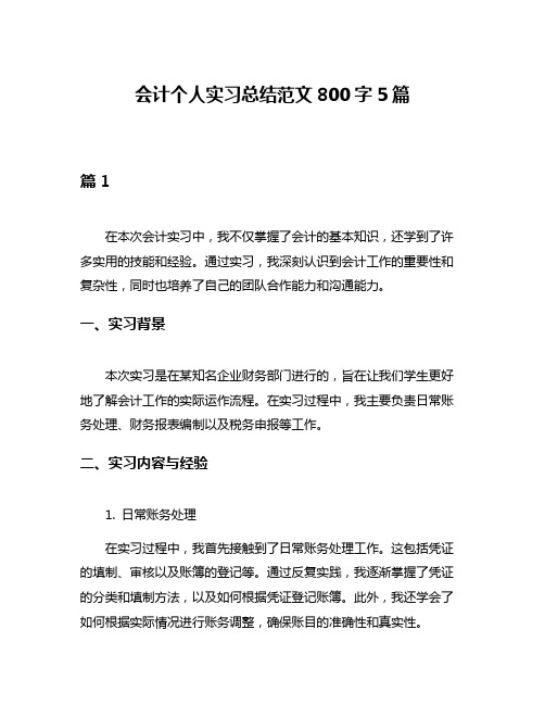 会计个人实习总结范文800字5篇