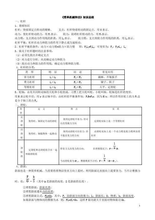 11《简单机械和功》知识总结