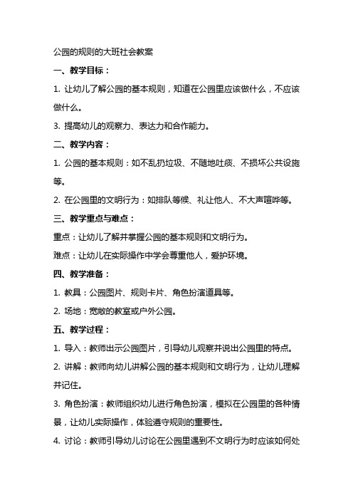 公园的规则的大班社会教案