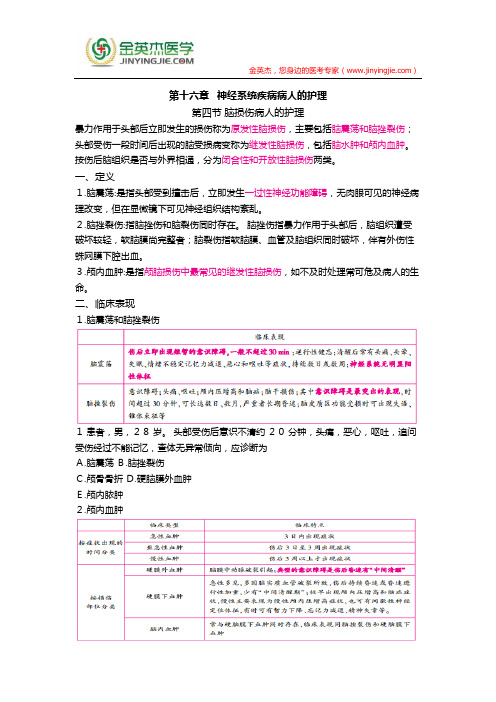 护士核心考点全攻略 第十六章  神经系统疾病病人的护理  第四节