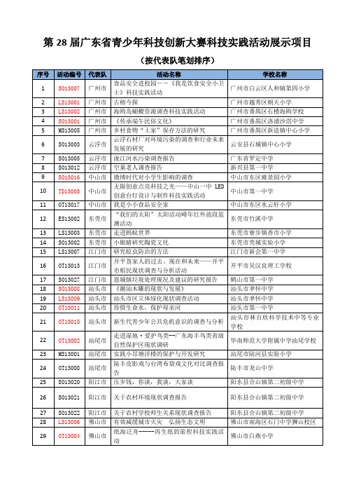 第28届广东省青少年科技创新大赛科技实践活动展示项目