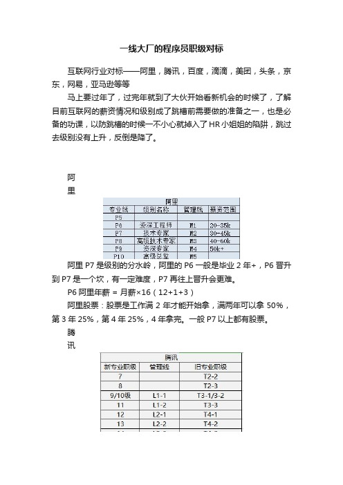 一线大厂的程序员职级对标