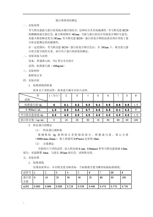 实验一 蛋白质浓度的测定实验报告