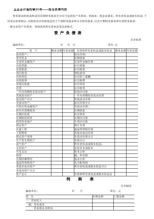 新会计准则全套报表