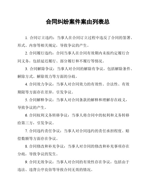 合同纠纷案件案由列表总