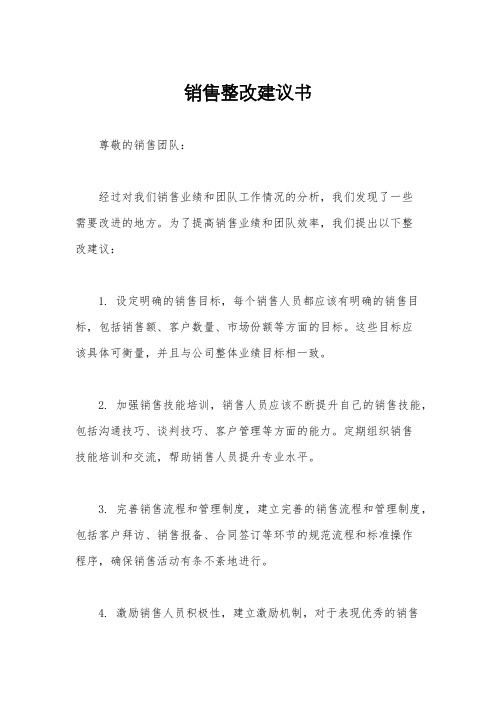 销售整改建议书