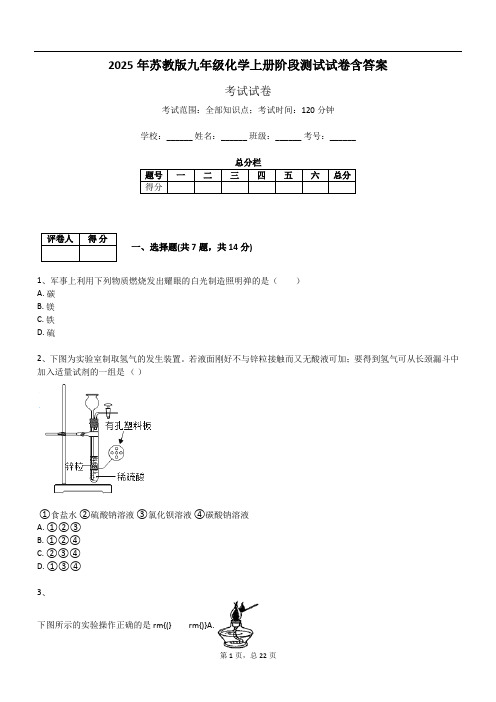 2025年苏教版九年级化学上册阶段测试试卷含答案