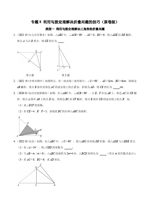 专题8 利用勾股定理解决折叠问题的技巧(原卷版)