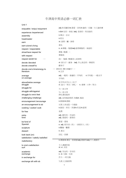 (完整word版)苏教版高一英语必修一单词