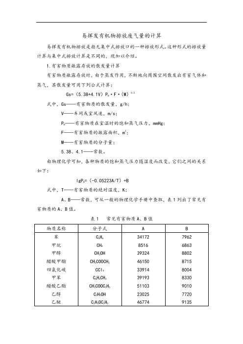 易挥发物质排放废气量地计算