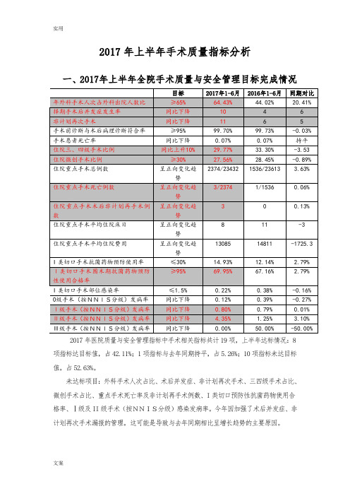 2017年上半年手术高质量指标分析报告