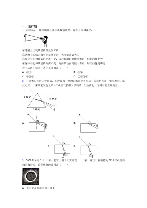 深圳市岗厦中学初中物理八年级上第五章《光现象》检测卷(有答案解析)