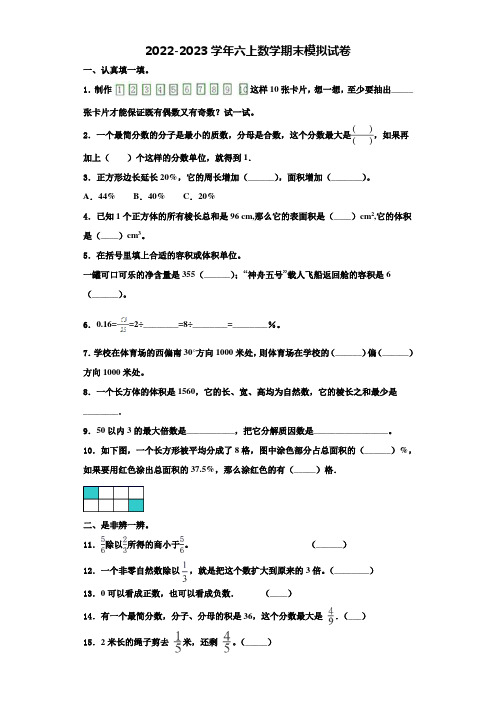 2022-2023学年阜阳市颍州区六年级数学第一学期期末统考试题含解析