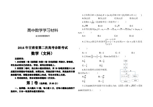 甘肃省第二次诊断考试数学(文科)试题(Word)