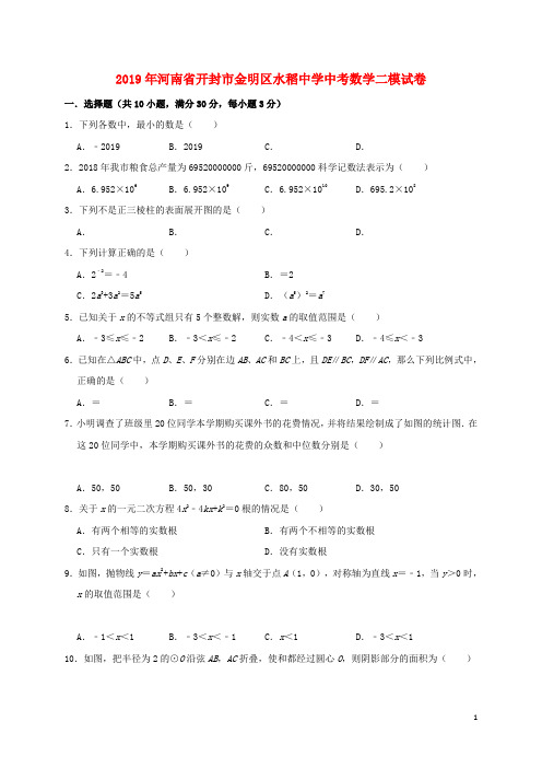 河南省开封市金明区水稻中学2019年中考数学二模试卷(含解析)