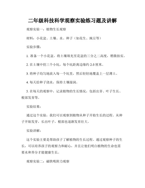 二年级科技科学观察实验练习题及讲解